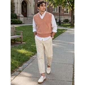 Vintage Brentwood Sweater V-Neck Vest MCM Grandpa Core Peach Knit Preppy Small